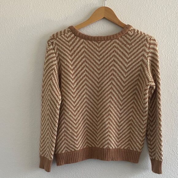 Ganni Tan Chevron Crew Neck Wool Sweater - Picture 5 of 7